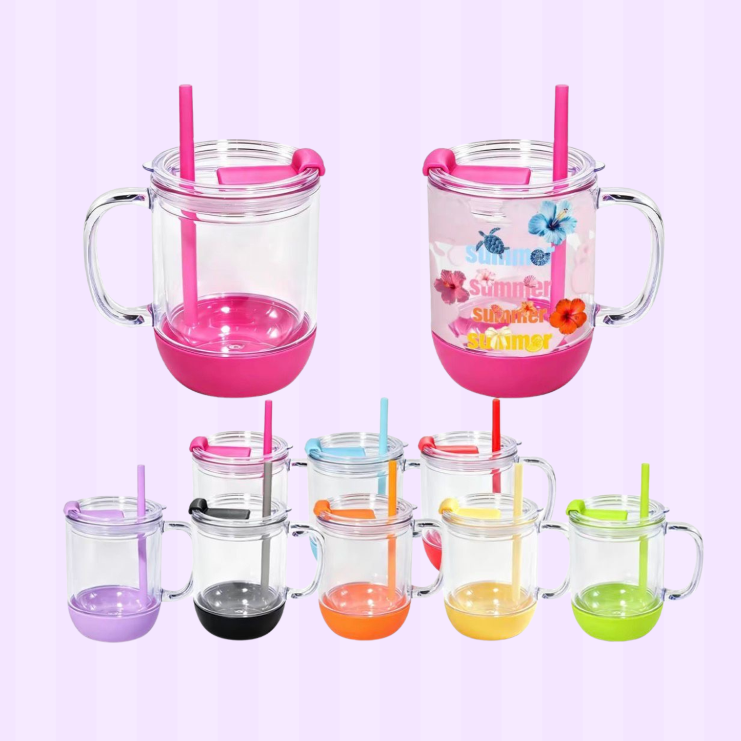 15oz Acrylic Snowglobe Colored Straws